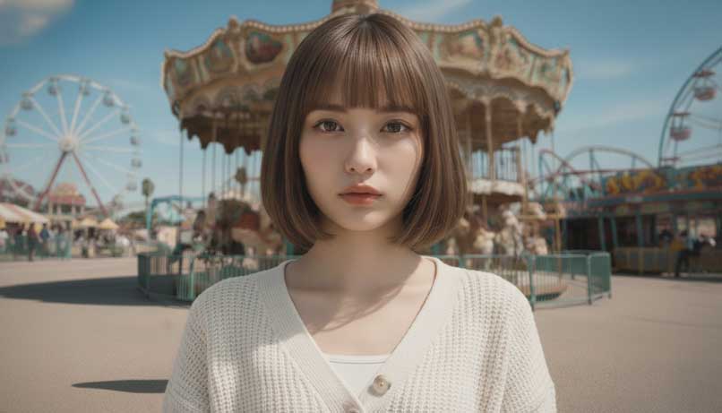 メリーゴーランド前に立つMVの主人公