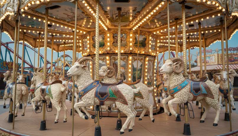 ヤギとヒツジモチーフのメリーゴーランド